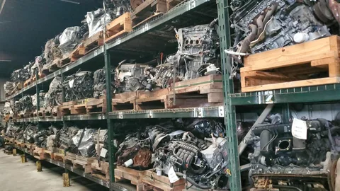 Engine inventory organized on storage racks at Engine Corner Auto Parts LLC.